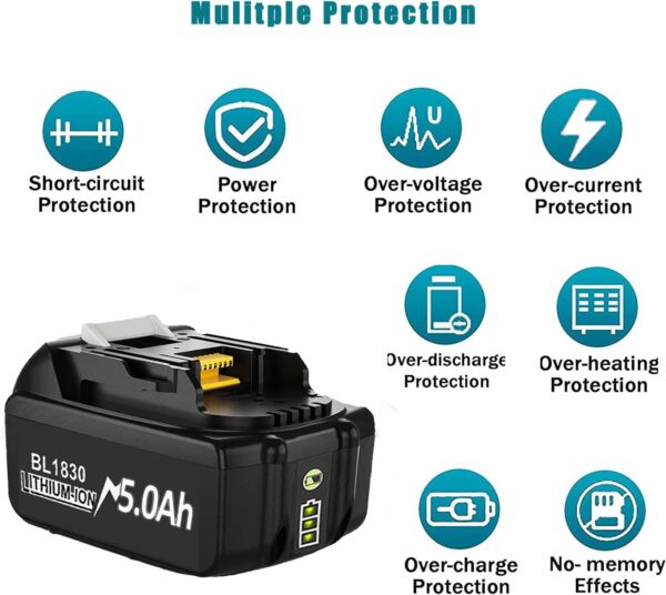 2 Pack 18V 5.0Ah BL1850B Battery Compatible with Makita 18V Batteries - Image 4