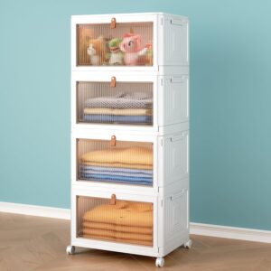 4 Tier Storage Bins with Lids, 23QT Stackable Closet Organizers and Storage with Wheels