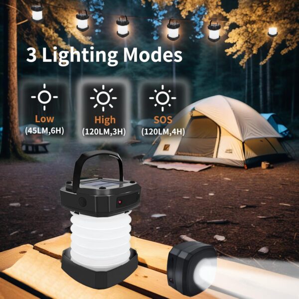 Solar Camping Lantern, Collapsible Rechargeable Camping LED Light,Portable USB Night Light for Power - Image 3