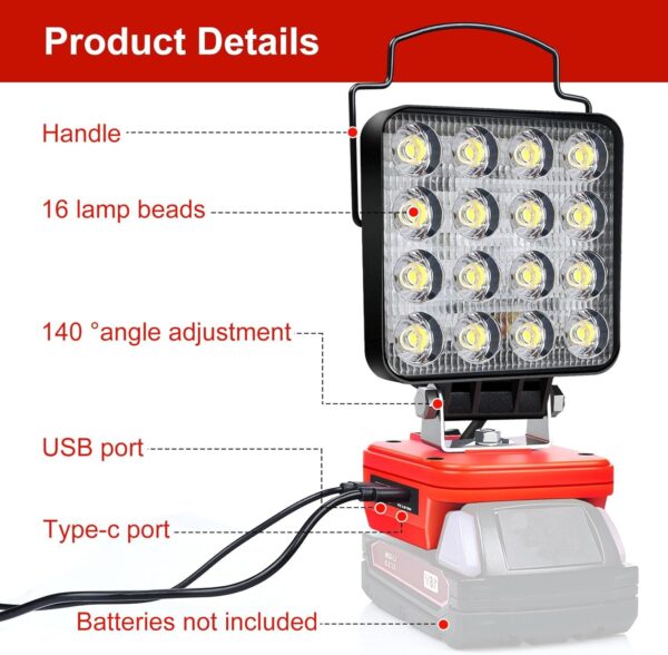 Cordless LED Work Light for Milwaukee M18 18V Battery - Image 2