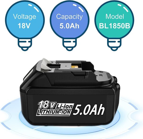2 Pack 18V 5.0Ah BL1850B Battery Compatible with Makita 18V Batteries - Image 2