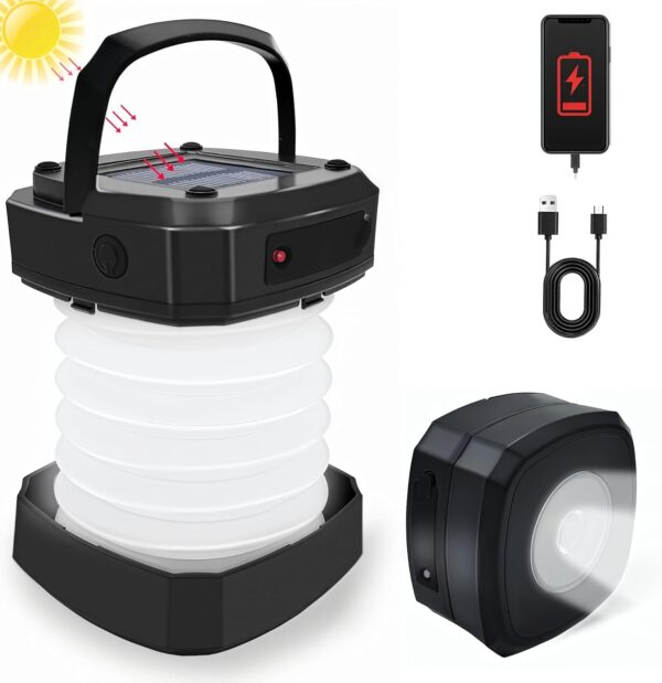Solar Camping Lantern, Collapsible Rechargeable Camping LED Light,Portable USB Night Light for Power
